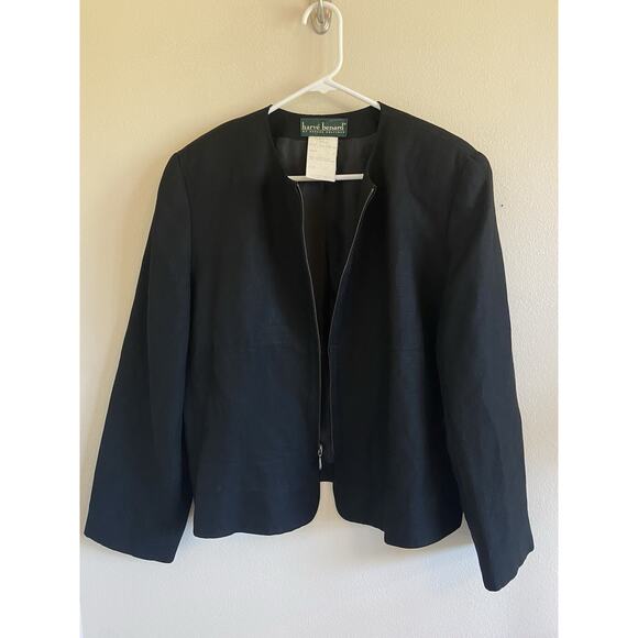 Vintage VTG Harve Benard Classic Black Linen Blend Full Zip Jacket Womens 14 - Picture 2 of 5